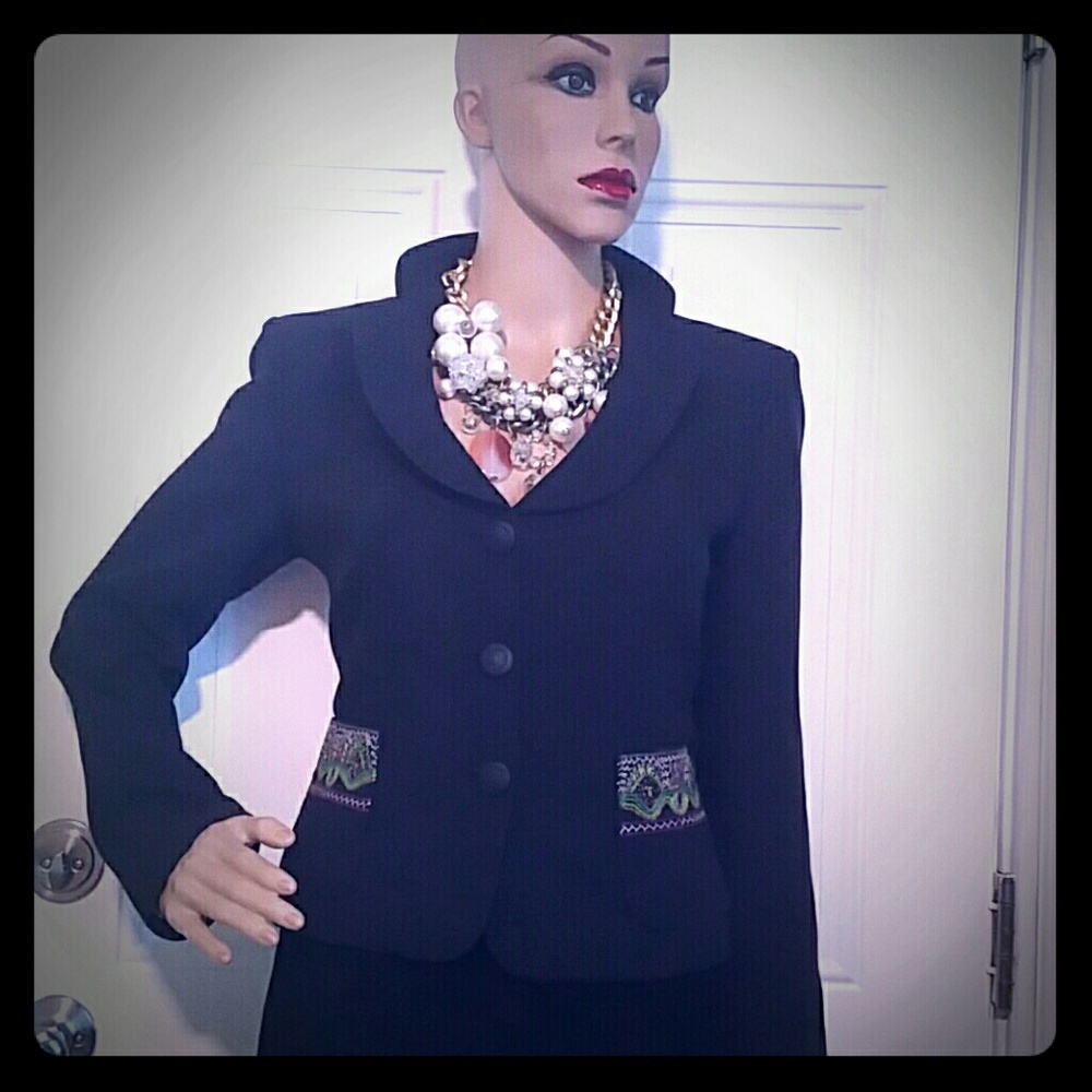 CHRISTIAN LACROIX 38 6 FRANCE CHEVRON SUIT JACKET